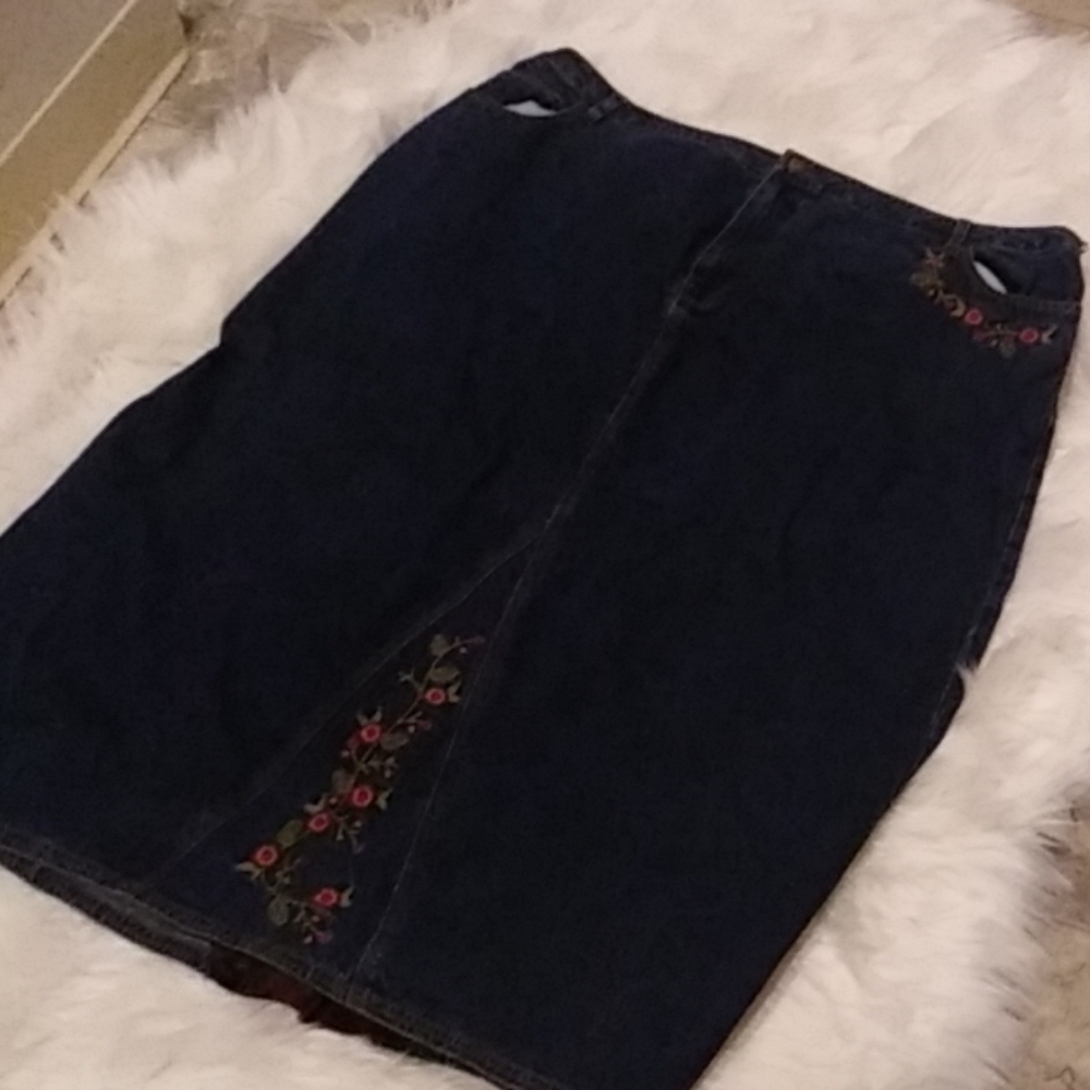 Long floral denim skirt